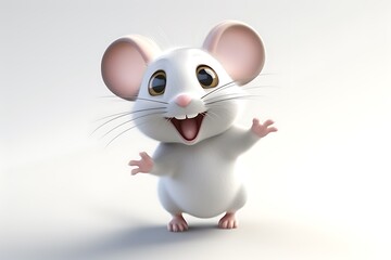 Cheerful cartoon mouse character waving happily against a white background, perfect for children's media
