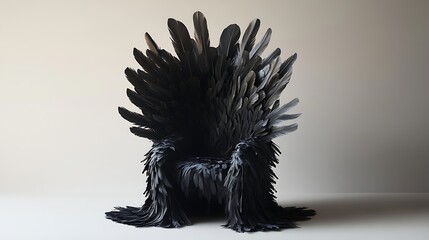 Striking Feather Throne Isolated Dark Plumage Chair Against a Neutral Background, Moody and Evocative