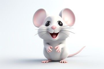 Cute cartoon mouse character with a joyful expression, standing on a clean white background