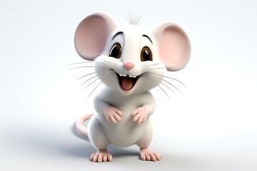 Cheerful cartoon mouse character standing with a big smile on a clean white background
