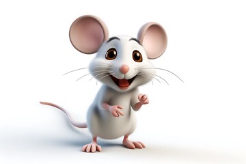Cheerful cartoon mouse character standing on a white background, ready for playful adventures