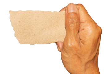 Hand Holding Torn Brown Paper with Rough Edges - Isolated on Transparent Background. Ideal for Banner, Poster, Text Space, or Creative Design Mockup