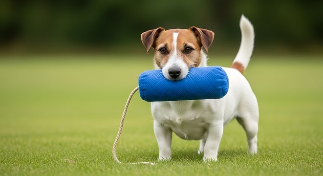 Playful Jack Russell Terrier with a Blue Toy.