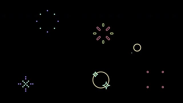 たくさんのカラフルな花火のような線が弾けて爆発するアルファチャンネル付きループ素材, 星,かわいい,クロス,Loop material with alpha channel featuring numerous colorful lines bursting and exploding like fireworks, stars, cute, cross