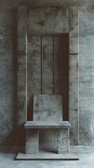 Striking Cement Chair Against Textured Concrete Wall, Minimalist Interior Design Concept, Modern Art