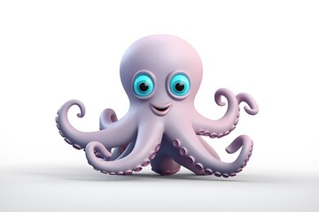 Cartoon octopus with big eyes and a cheerful expression, playfully positioned on a clean background