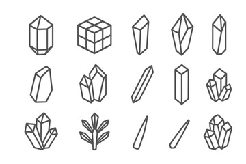 Crystal Structure Icons. Line style icons of crystal structures: hexagonal crystal, cubic matrix, trigonal prism, orthorhombic