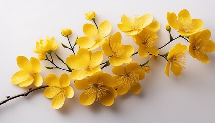 Fototapeta premium yellow blossom branch on white background for spring and nature themes