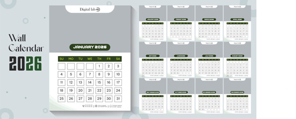 2026 wall calendar template or 2026 corporate business wall calendar