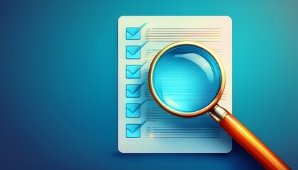 magnifying glass on a checklist with blue background