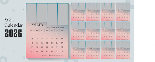 2026 wall calendar template or 2026 corporate business wall calendar