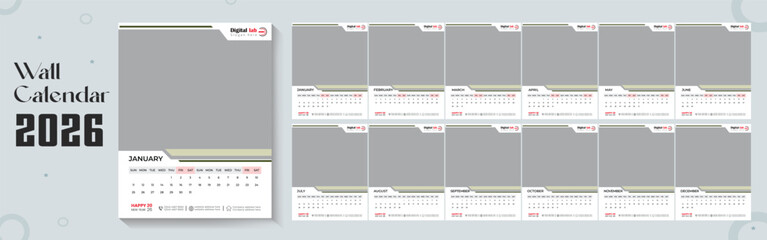 2026 wall calendar template or 2026 corporate business wall calendar