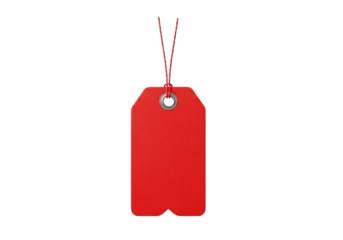 Blank red gift tag with string isolated on transparent background