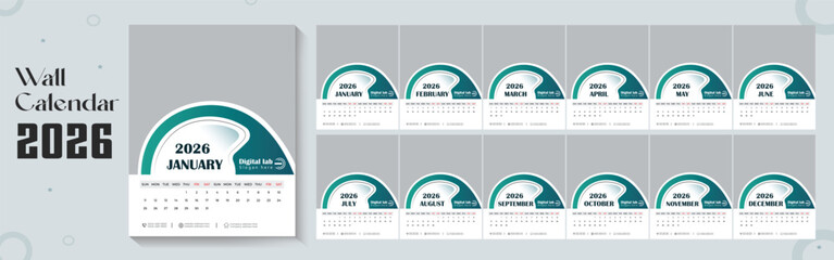 2026 wall calendar template or 2026 corporate business wall calendar