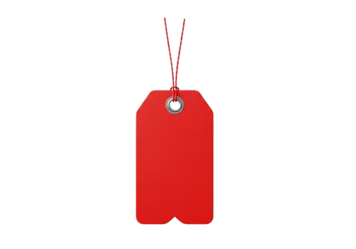 Blank red gift tag with string isolated on transparent background