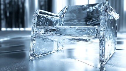 Transparent Ice Chair in Studio, Cool Blue Tones and Sharp Modern Design Aesthetic