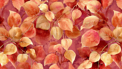 Abstract watercolor autumn leaves with warm seasonal colors