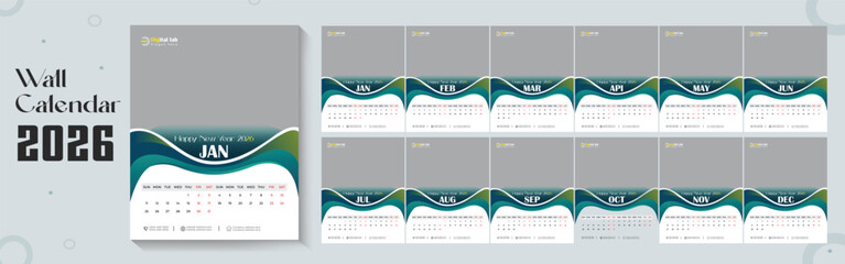 2026 wall calendar template or 2026 corporate business wall calendar