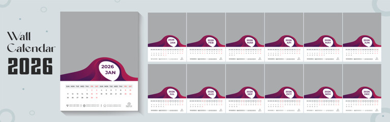 2026 wall calendar template or 2026 corporate business wall calendar