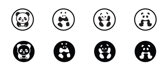 Panda bear icon Set, minimal panda silhouette icon, cute panda bear set, set of panda silhouette, cute animal  panda, cartoon panda poses, vector  illustration EPS 10.