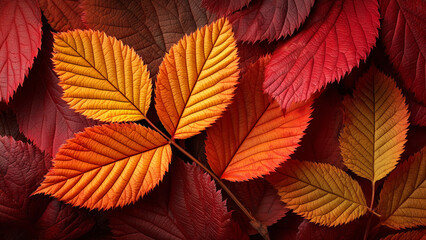 Closeup autumn foliage with vibrant warm colors