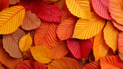 Mix of autumn leaves in red orange and yellow