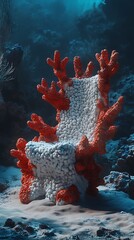 Underwater Coral Chair Sculpture Red Coral Branches, White Pebble Base, Ocean Floor
