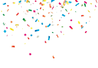 Colorful confetti falling isolated on transparent background
