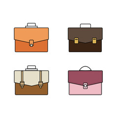 Set Briefcases Different Colors Briefcase Businessman – Business, Office and Work Bag Icons Collection.
