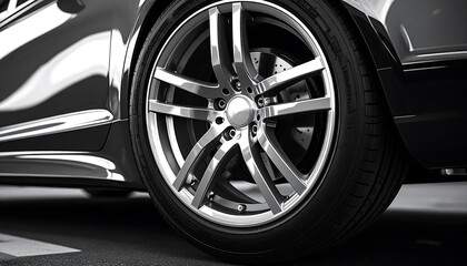 Sleek black car wheel close-up