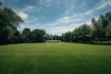 Wide shot of a soccer field on a sunny day