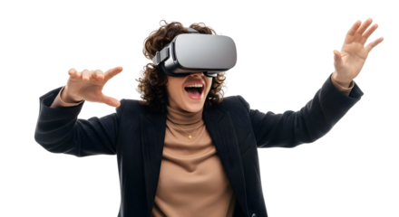 Excited Youngster Immersed in Virtual Reality, Experiencing Digital Worlds with a Futuristic VR Headset