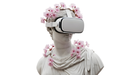 Woman wearing a virtual reality headset and holding controllers, experiencing immersive digital entertainment