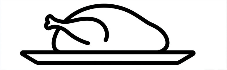 Minimal Line Icon of Thanksgiving Turkey on Platter – Bold Black Outline, Vector Isolated on White