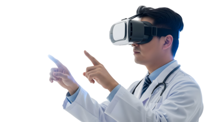 Doctor using virtual reality headset for medical training and diagnosis