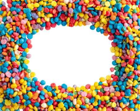  Loose Candy Sprinkles Arranged as Irregular Frame with Open Center, Front View, isolated on transparent background PNG
