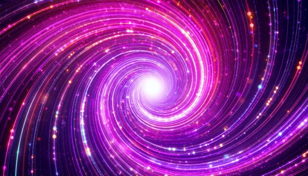 abstract colorful spiral light background with pink and purple glowing particles - Powered by Adobe