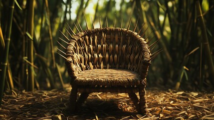Woven Throne Chair with Spikes in Bamboo Forest Setting, Fantasy Concept Art