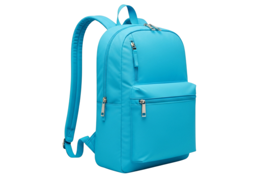 A bright blue backpack isolated on transparent background