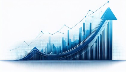 blue upward trending line graph with data points on white background with transparent format business growth and success concept