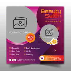 Beauty salon advertisement social media post design and square web banner template