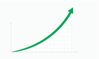 Concept of financial success and market growth shown by an upward trending green arrow on a graph