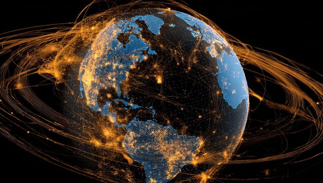 Earth globe with glowing network of connections