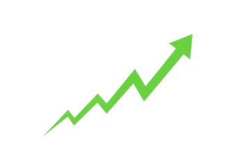 Green arrow graph showing upward trend isolated on transparent background