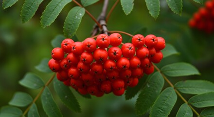 Obraz premium Cluster of red berries on branch