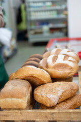 fresh bread in the store, selling bread