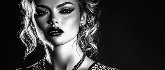 Fototapeta premium A masterful use of light and shadow in a black and white stylized portrait