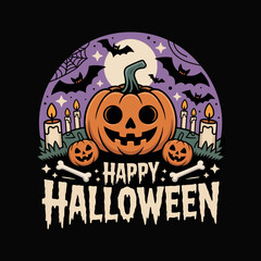 2d vector illustration Halloween t shirt icon design items ghost character Candles in carved pumpkin 