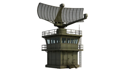 Transparent PNG of 3D Air Defence Radar Control Tower with Rotating Antenna