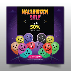 Halloween sale social media post design trick or treat web banner template